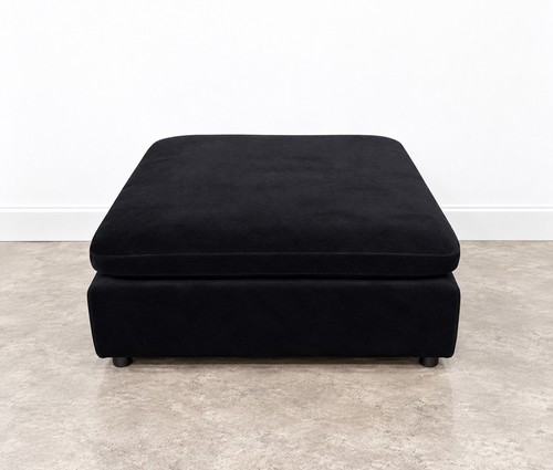 Large black velvet footstool - black,