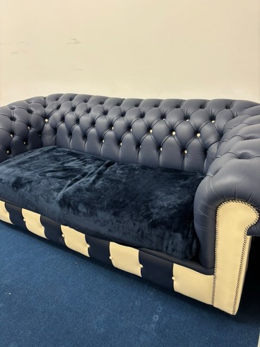 Blue leather chesterfield - blue,